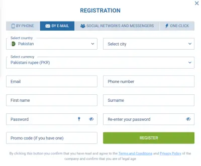 1xbet email registration pakistan