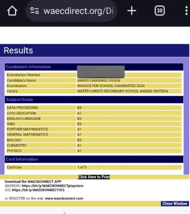 WAEC result of girl who wants to study Mathematics goes viral