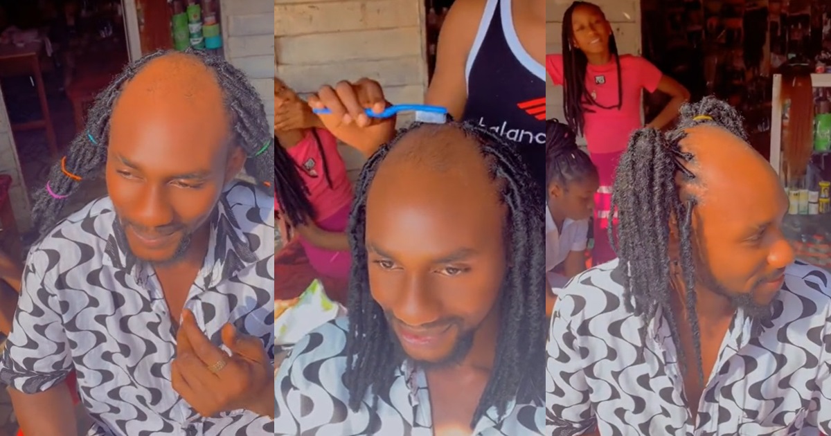 "Your front hair or bald head shouldn't be a barrier" – Oshodi hairstylist shows off impressive hairstyle on her bald male client (VIDEO)