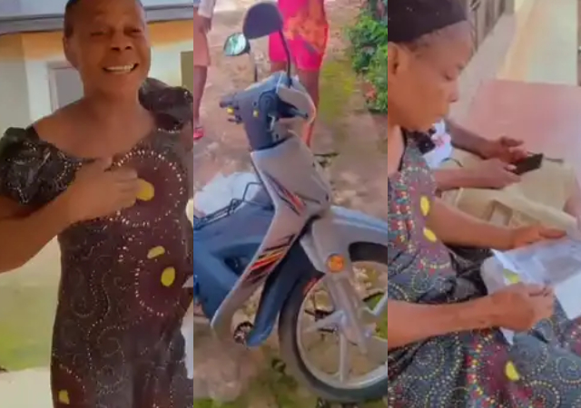 Mom Excited, Happily Hugs Her Son Who Bought Her Brand New Motorcycle