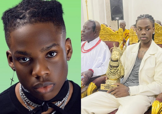 Oba of Benin presents Rema with a royal medal