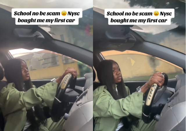 “Pele o baby driver”- Reactions as female corper shows off new car she bought with her NYSC allowance