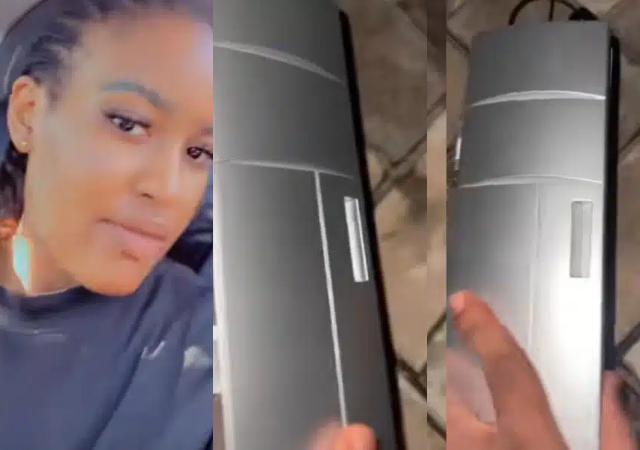 “Plug it first e fit rise” - Reactions as lady reveals mini fridge her friend received due to a wrong online order