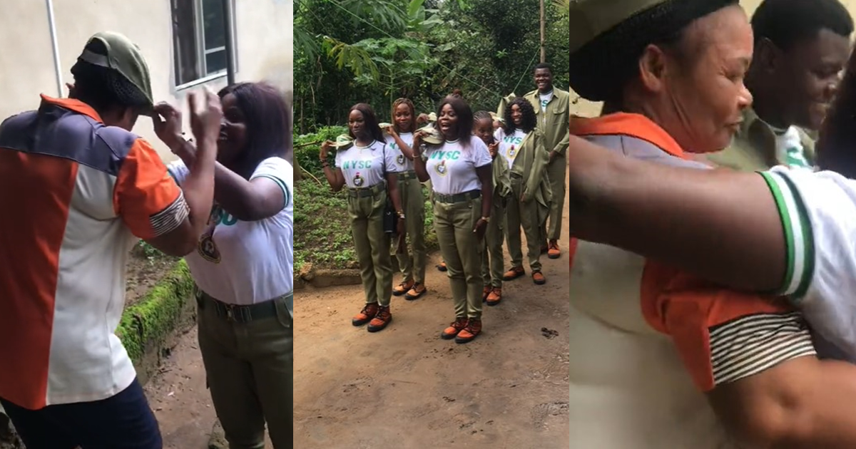 Adorable video of corps members appreciating a woman for providing them with water during their service year in Akwa Ibom state (Watch)