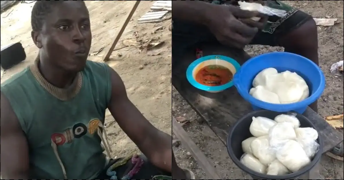 Man takes on challenge to finish 24 wraps of fufu, result shocks many