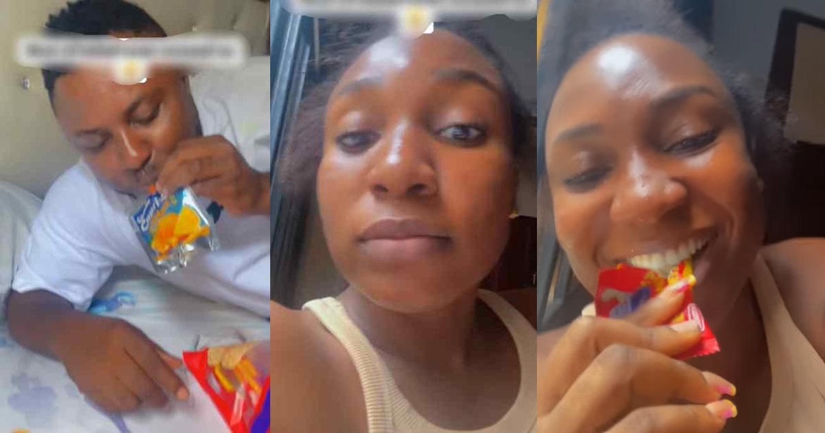 "No worry 9months no far" – Hilarious moment married couple enjoys some me-time with snacks while their children are at school (WATCH)