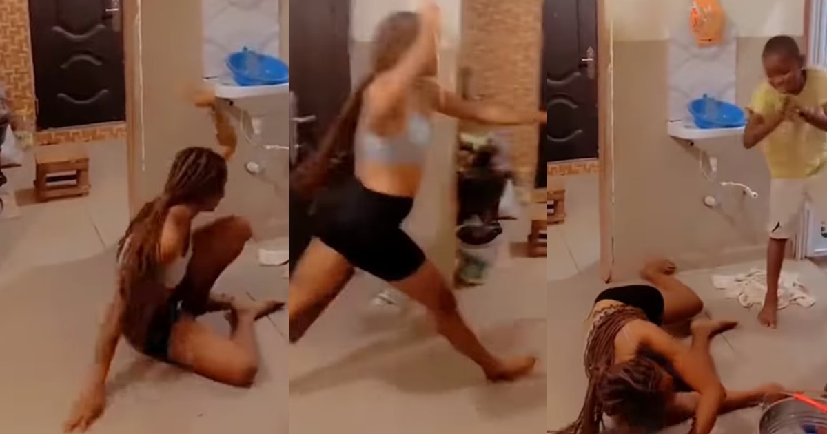 "The boy head strong" – Lady h!ts the floor in an attempt to fl0g her younger brother (WATCH)