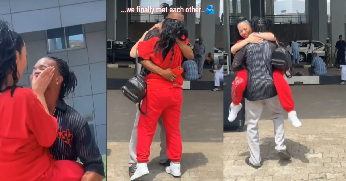 Caucasian Lady Finally Meets Her Nigerian Partner After 7 Months of Video-Calling (VIDEO)