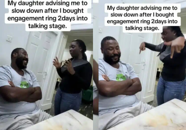 Daughter tells dad to 'calm down' after he buys an engagement ring just two days into talking stage