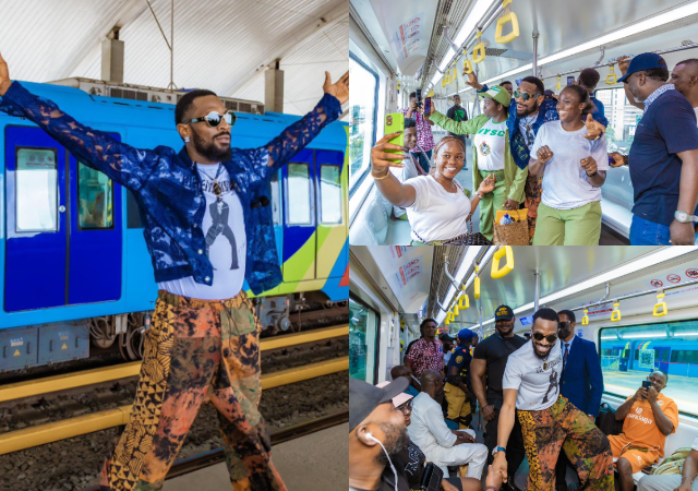 D’banj hops on Lagos train, BRT bus as he entertains commuters with unique performance, gives gifts