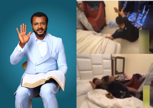 Evangelist Ebuka Obi Spotted Performing Emergency Deliverance on A Woman at Church’s Hotel