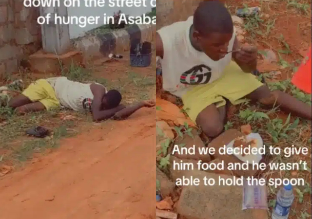 Good Samaritans assists man with food after he collapsed on the road due to hunger