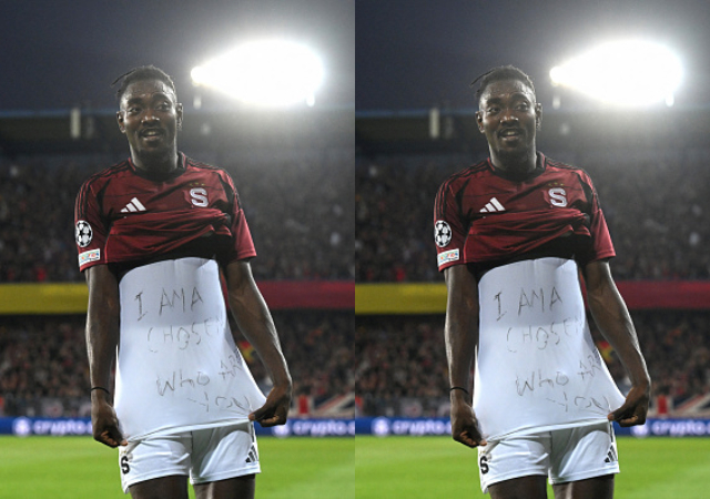 "I’m a chosen, who are you"? – Nigerian forward Victor Olatunji shows off a inscription after scoring in UCL match