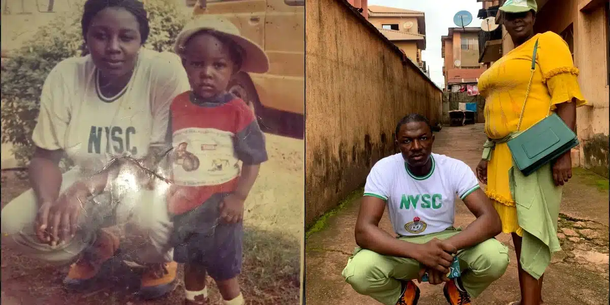 Man recreates NYSC photo with mother 22 years later