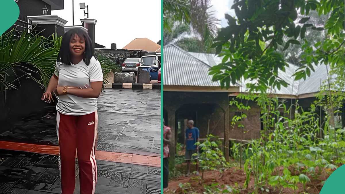 Nigerian Lady Dances For Joy As She Finally Roofs Dad's House Of Over 14 Years, Vows To Complete It