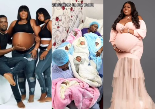 Nigerian lady expresses joy as her mother welcomes six babies at once