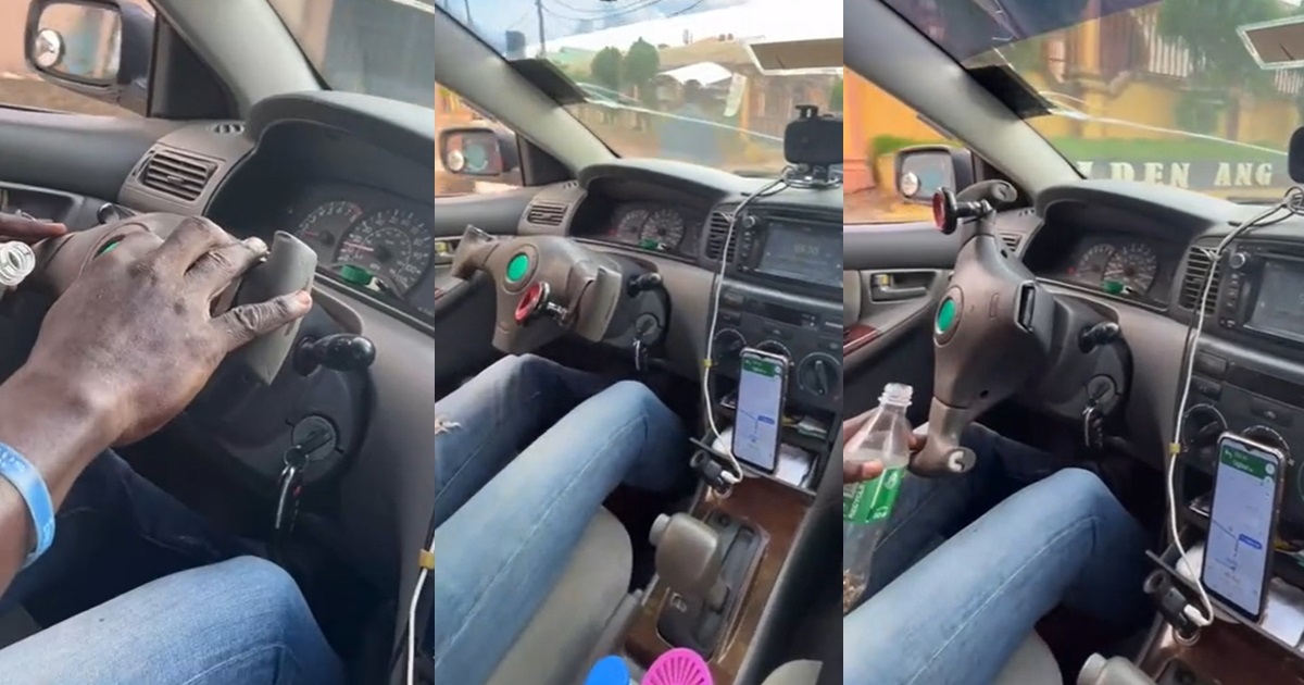 Passenger Al@rmed By Driver's Unusual Steering Wheel In Viral Video (WATCH)