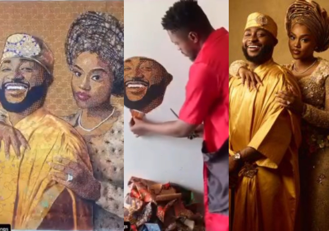 “This is beautiful”– Reaction as man recreate Davido and Chioma pre-wedding photo with rag clothes