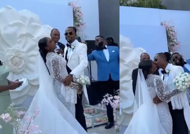 Yhemo Lee and wife, Thayour hold lavish white wedding in Lagos