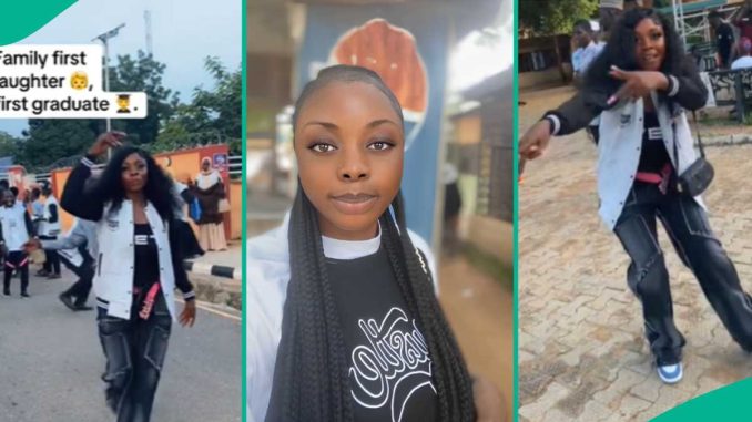 Nigerian Lady Celebrates as She Becomes First Graduate in Her Family, Cute Video Goes Viral