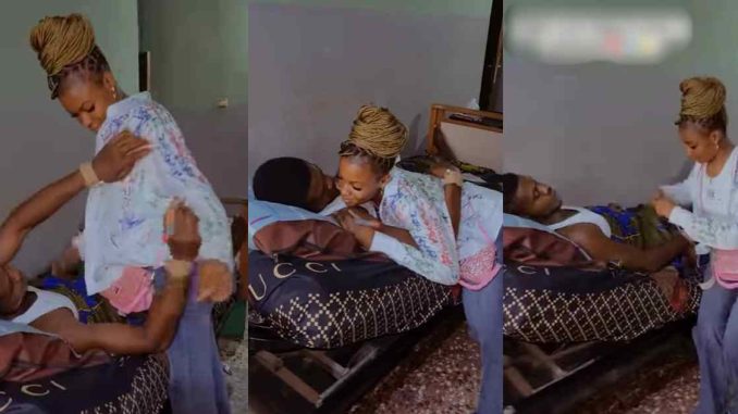 Lady celebrates with her man on the sick bed after Sign-Out (WATCH)