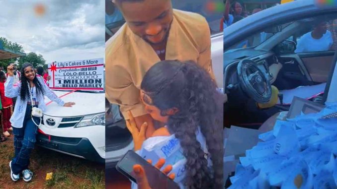 Celebration Erúpts as Nigerian man gifts his wife a car on Sign-Out day (VIDEO)