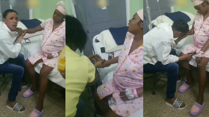 Man fe@rs as pregnant girlfriend grabs his shirt tightly during labour pa!ns (WATCH)