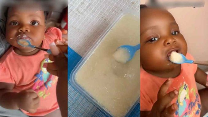 "What is with babies and garri? – Lady quizzes as her niece refuses baby food for garri (VIDEO)