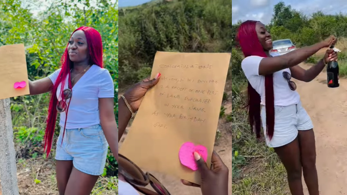 Nigerian man raises the bar as he gifts his girlfriend a plot of land for her birthday (VIDEO)