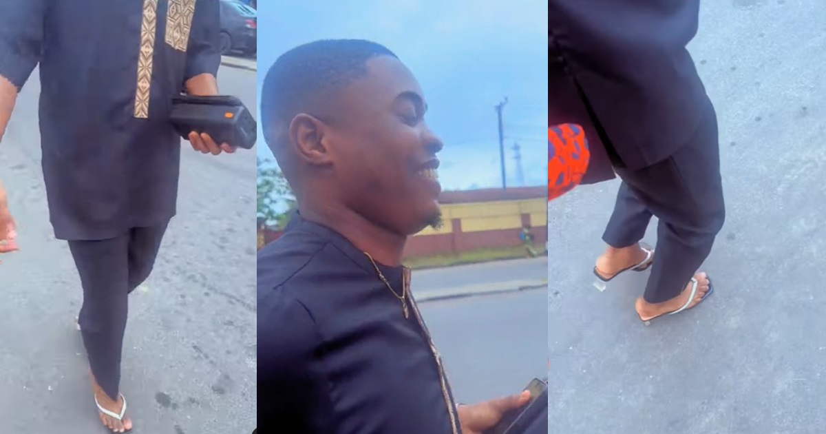 "The shoe is so fine on his leg" – Heartwarming moment a 'finished man' wears girlfriend's heels to ease foot pain (WATCH)