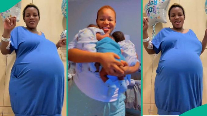 Nigerian Woman Who Welcomed Triplets Shares Video of Huge Baby Bump, Wows Many