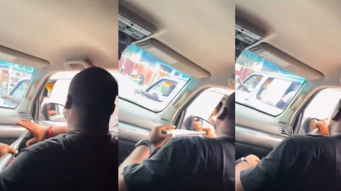 "You come close and you collect" – Lagos Danfo Driver Meets His Match As A Car Owner Fl!ngs Baseball Bat (WATCH)