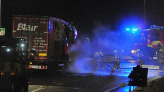 Major Scots road CLOSED after lorry catches fire & emergency crews lock down scene