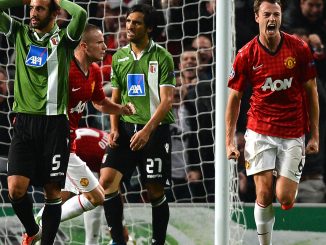 Throwback picture shows defender Ruben Amorim watching in horror as Jonny Evans scores AGAINST him for Man Utd