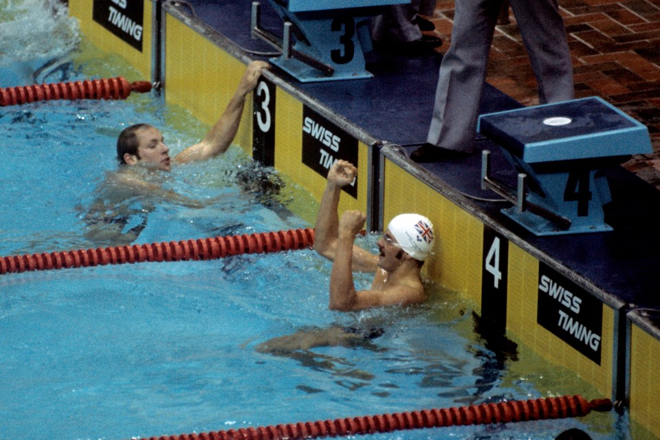 The British Olympic swimmer in the pool after winning gold in 1976