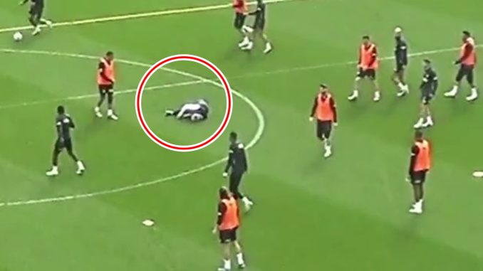 Watch moment Jose Mourinho wiped out in training exercise and collapses to floor as stars help him off pitch