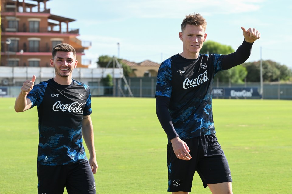 Billy Gilmour and McTominay at Napol's training centre in Castel Volturno