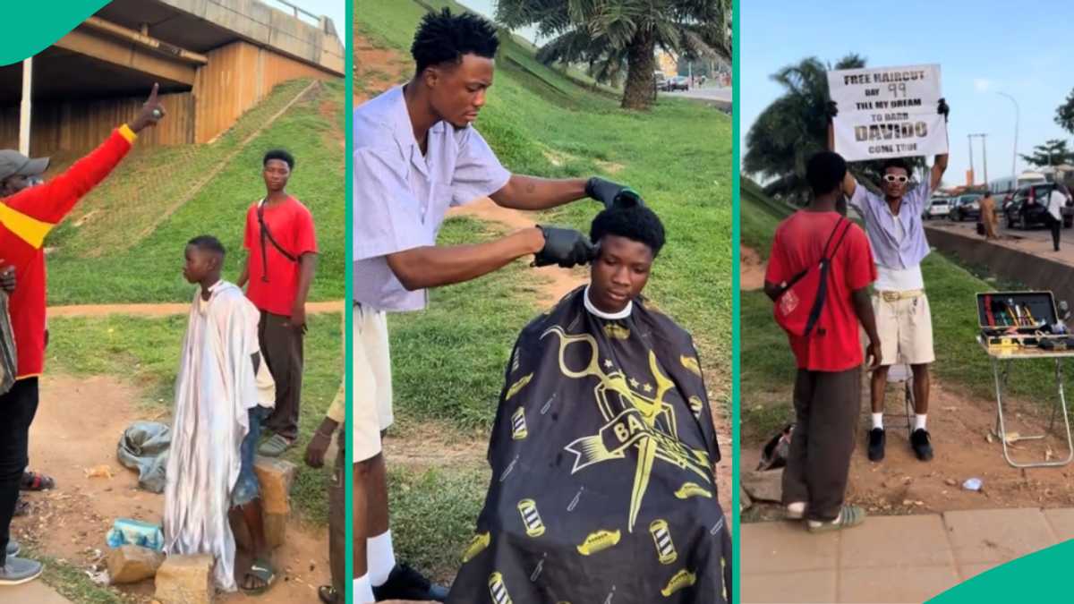 Barber Giving Free Haircut on Abuja Street Chased away for Not Paying N5k, Video Sparks Outrage