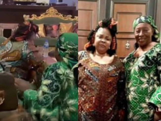 Fans react as Patience Ozokwo kneels to greet Patience Jonathan during recent visit