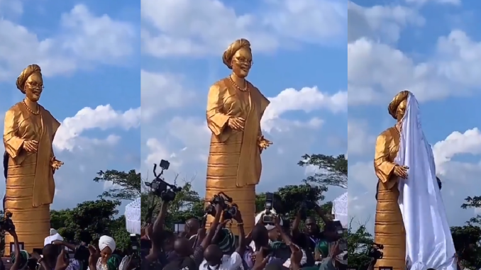 Golden Statue Of Remi TInubu Erected By The Ooni Of Ife Sp@rks Outr@ge (VIDEO)