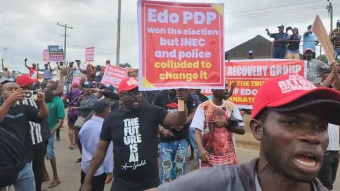 Hundreds of Edo PDP members protest 2024 governorship election result