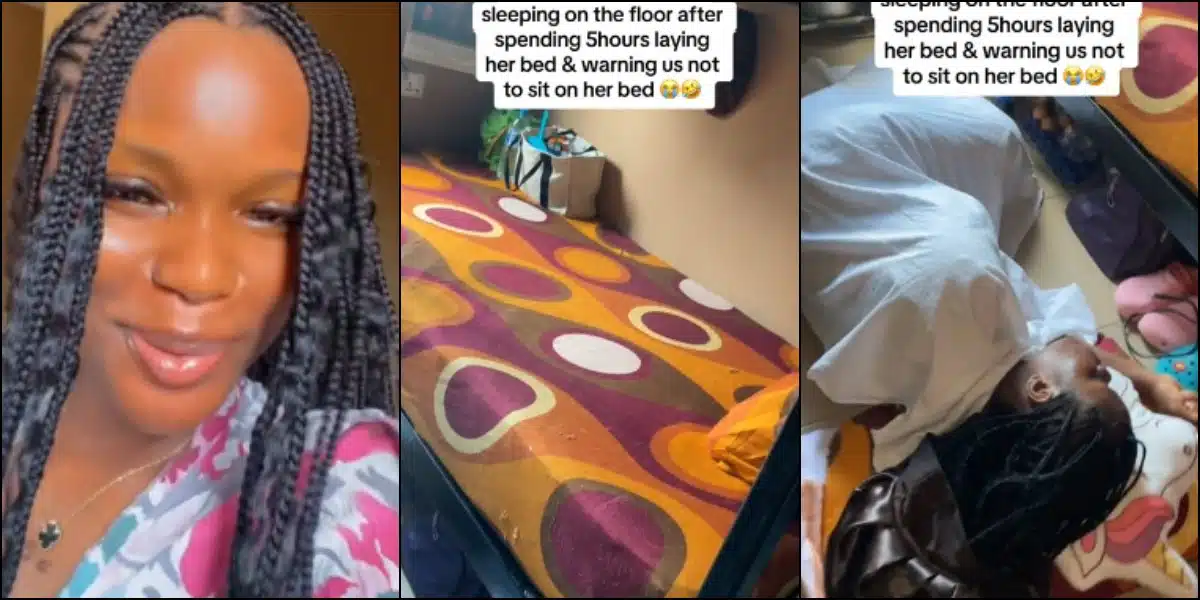 Lady puzzles over friend who chooses to sleep on the bare floor after arranging bed