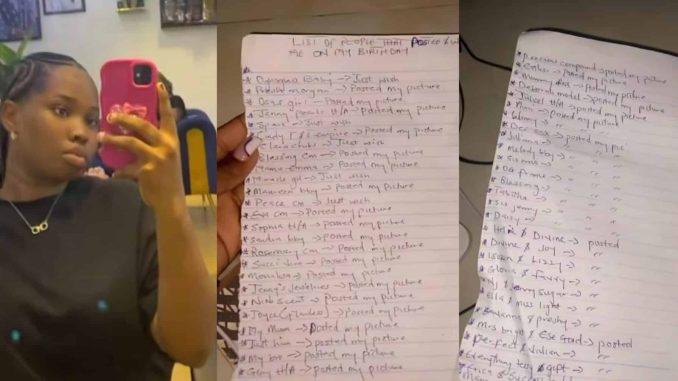 Lady releases list of those who posted, wished her well on birthday, slams friends who didn't