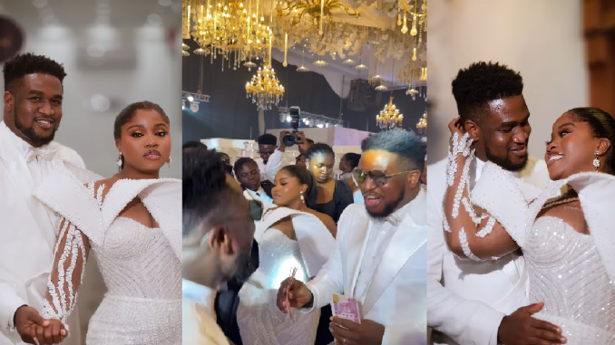 Mixed Reactions Trail Clips Of Veekee James Spraying Dollars At A Wedding While Her Husband, Femi Atere Sprays Naira (WATCH)