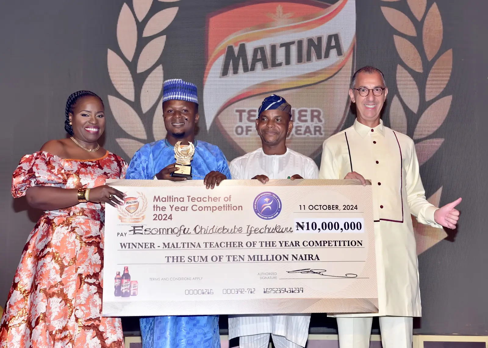 Nasarawa Teacher, Esomnofu Ifechukwu Emerges 2024 Maltina Teacher of the Year …Wins N10 million Grand Prize