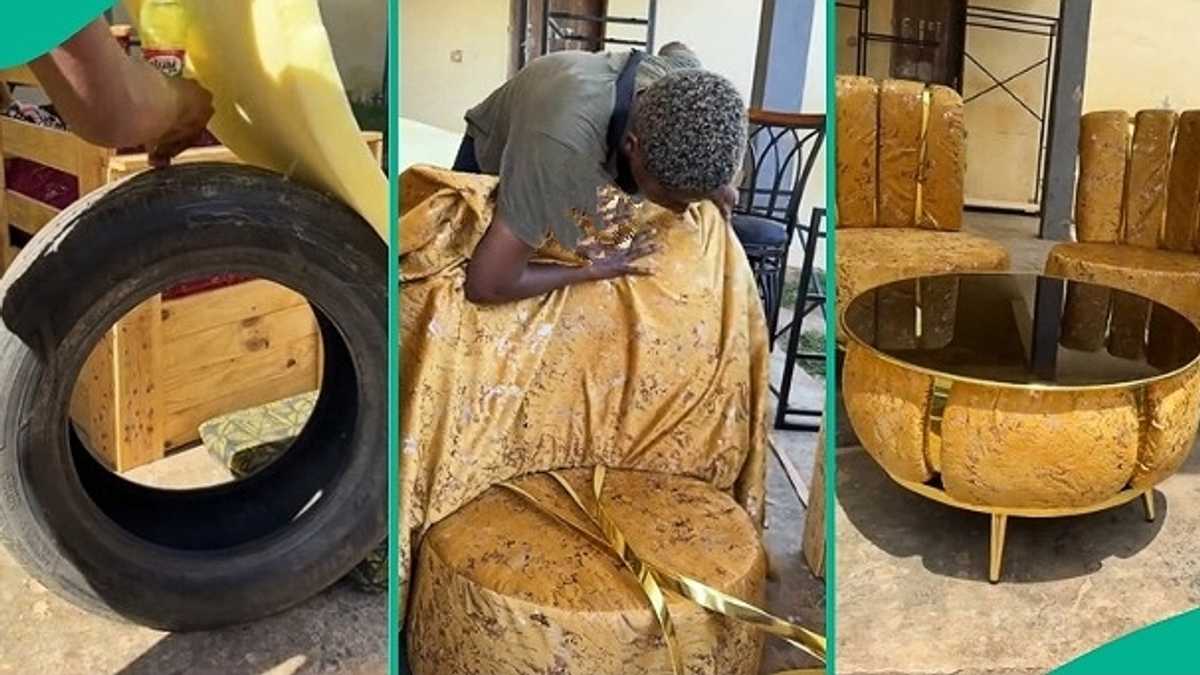 Talented Lady Who Uses Tyres to Make Fine Parlour Seats Goes Viral on TikTok, People React