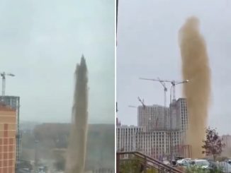 Watch stomach-churning moment ‘fountain of sewage’ the height of a tower block shoots into the sky raining human waste