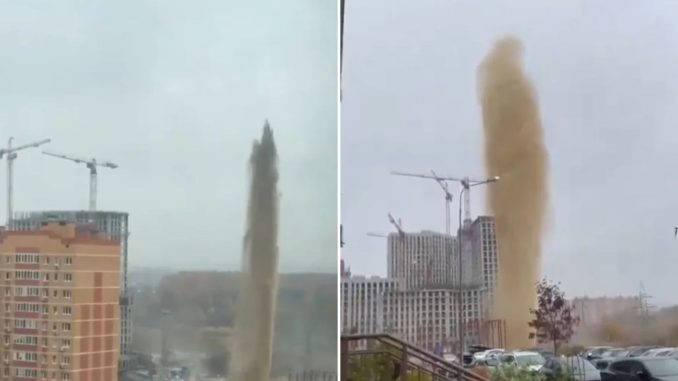 Watch stomach-churning moment ‘fountain of sewage’ the height of a tower block shoots into the sky raining human waste