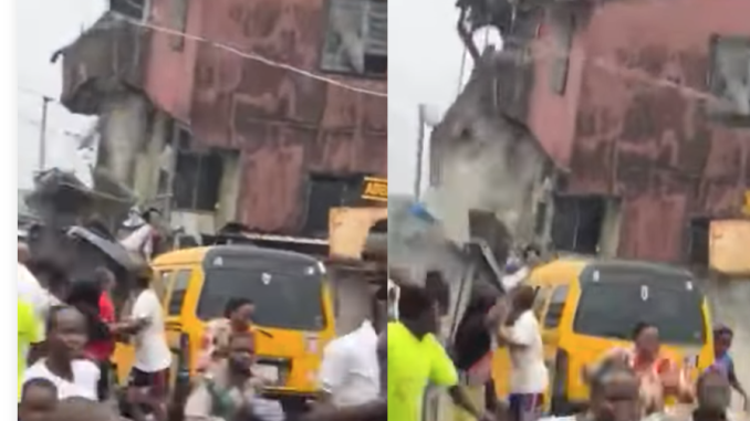 Watch terrifying moment a two-storey building collapsed in Lagos state