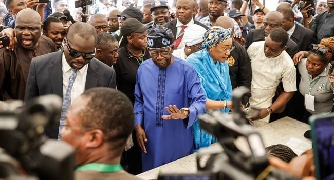 [BREAKING] #NigeriaDecides: Tinubu Defeats Atiku, Peter Obi At Obasanjo's Polling Unit